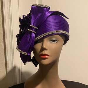 Elegant Purple Hat with Rhinestone Trim